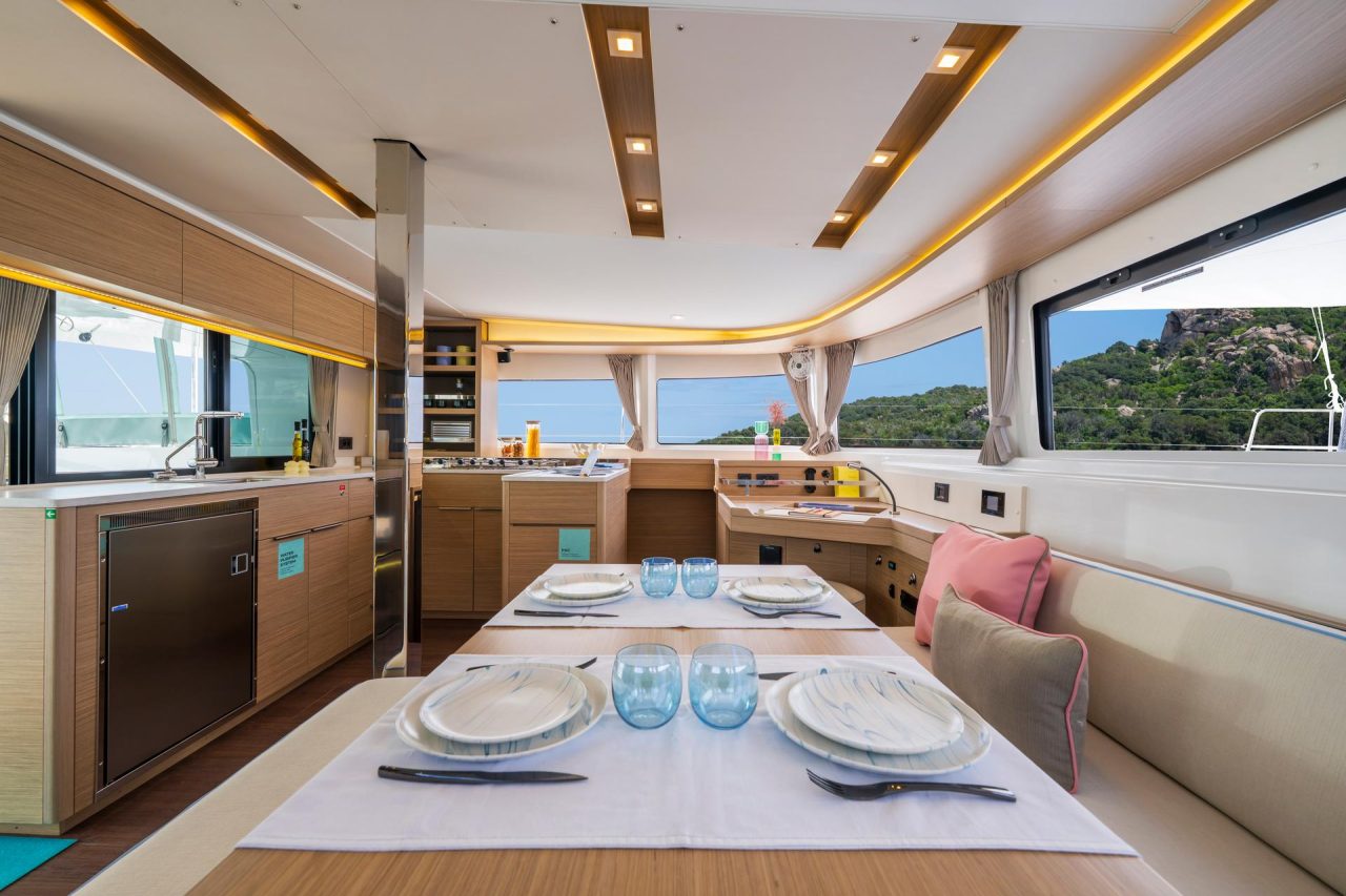 Luminous and inviting salon of the Lagoon 46 Iconic sailing catamaran