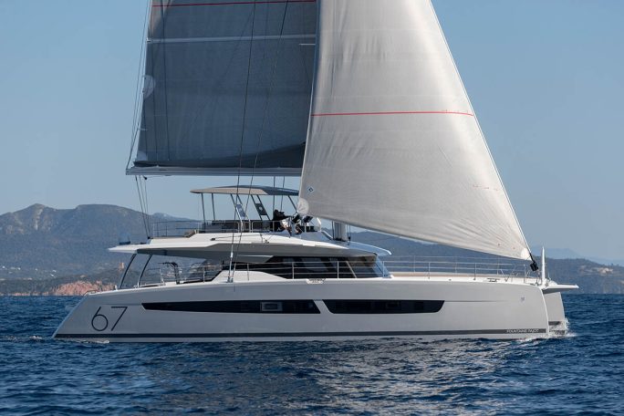 Power Catamarans sailing side view