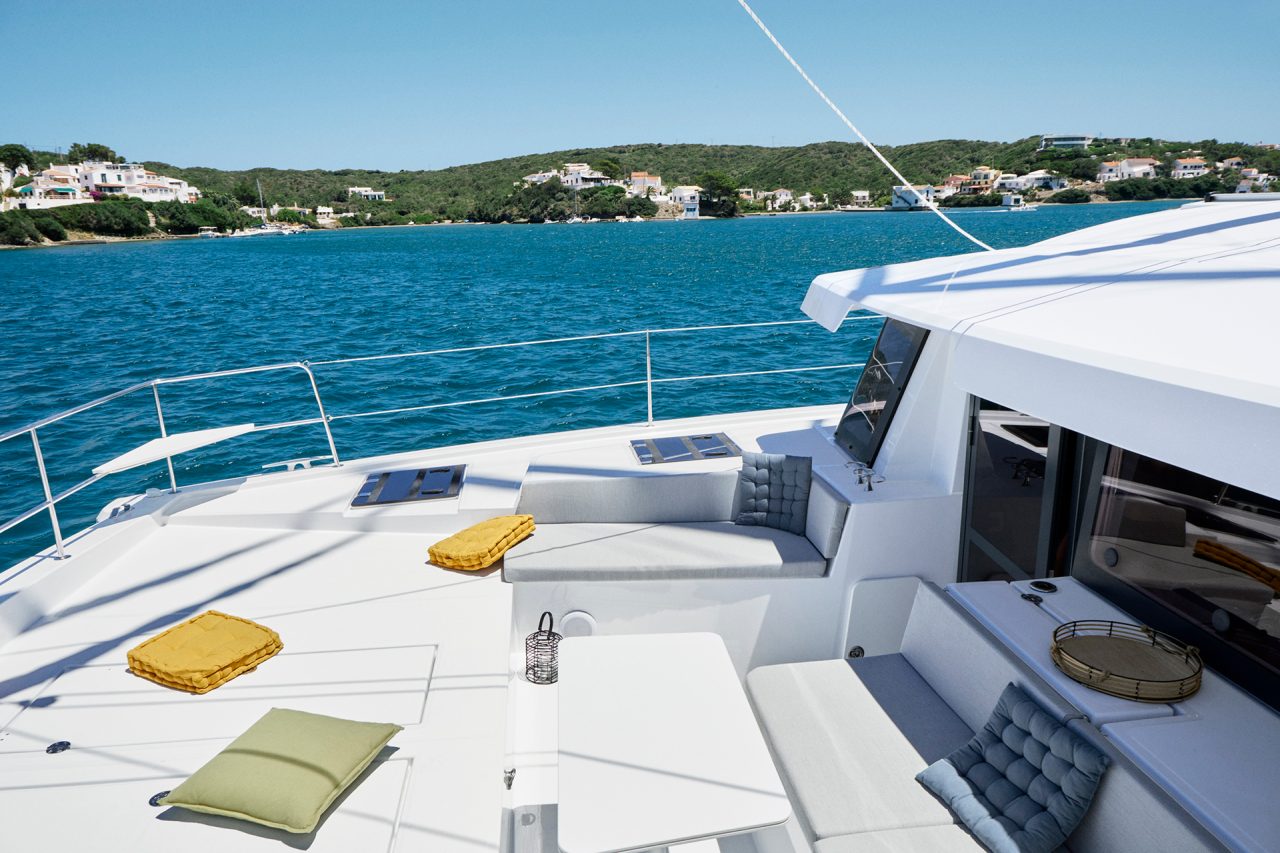 Very spacious and relaxing foredeck of the Bali 4.4 sailing catamaran