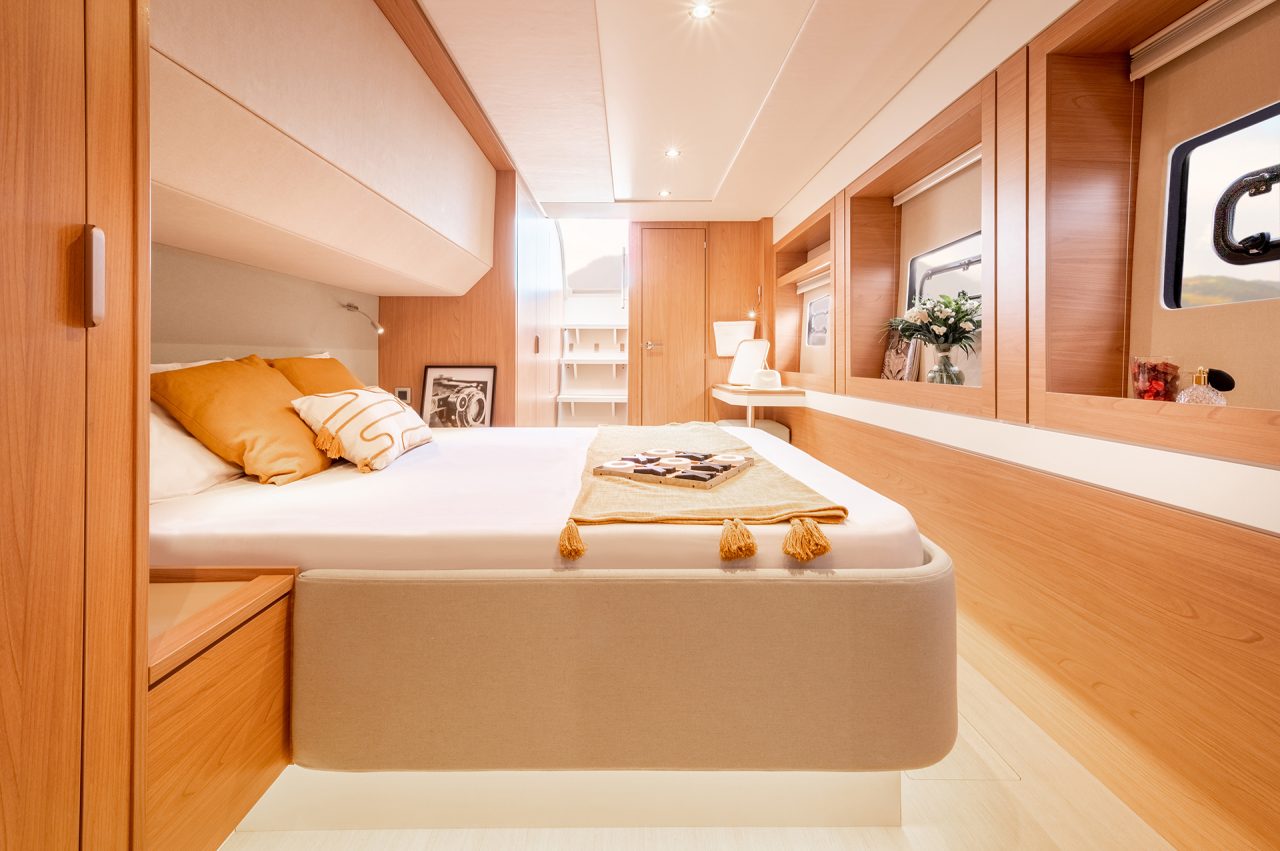 Interior picture of a cabin aboard the Bali 5.4 sailing catamaran