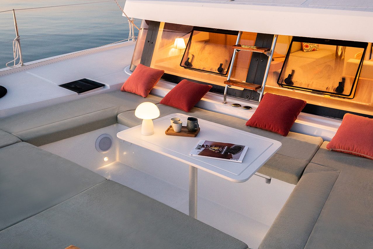 Inviting and comfortable foredeck of the Bali Catspace sailing catamaran