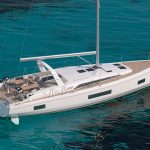 Luftaufnahme der Beneteau Oceanis 47 vor Anker