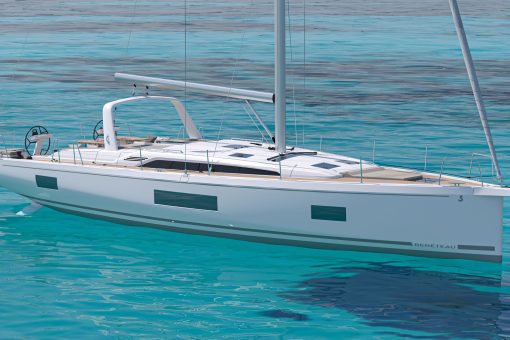 Side view of the Beneteau Oceanis 47 at anchor