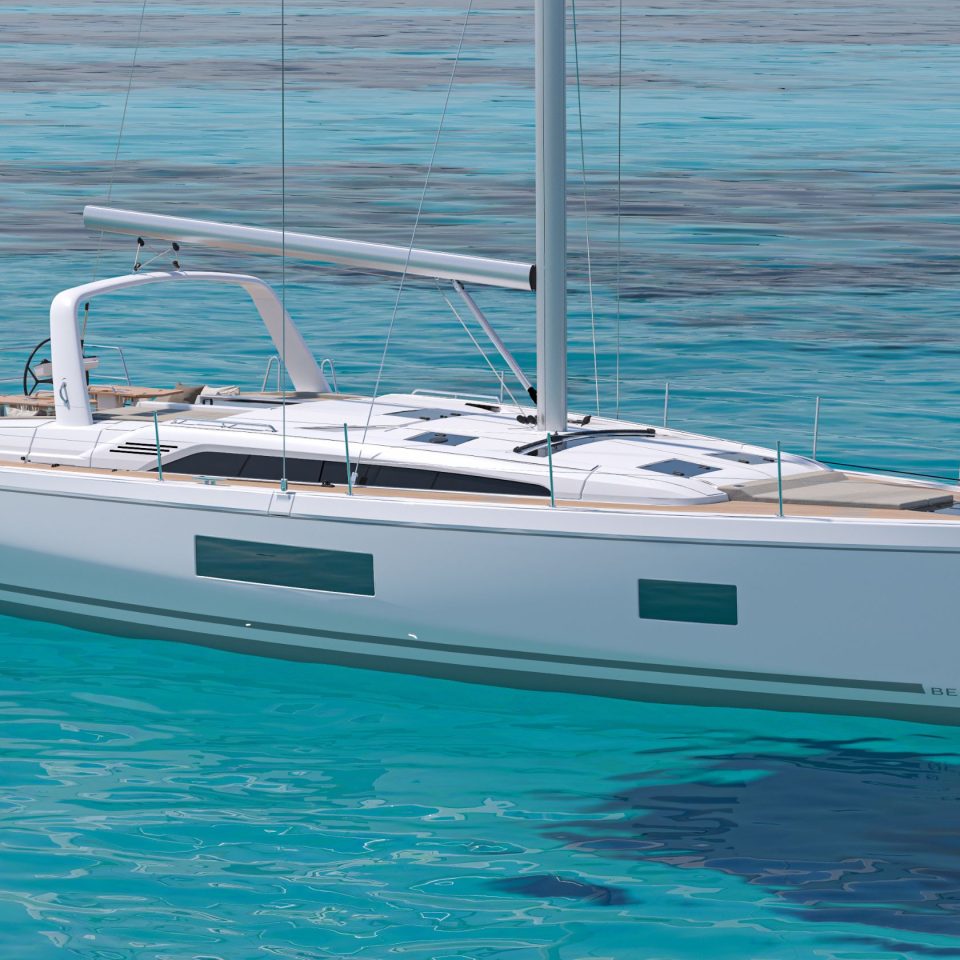 Side view of the Beneteau Oceanis 47 at anchor