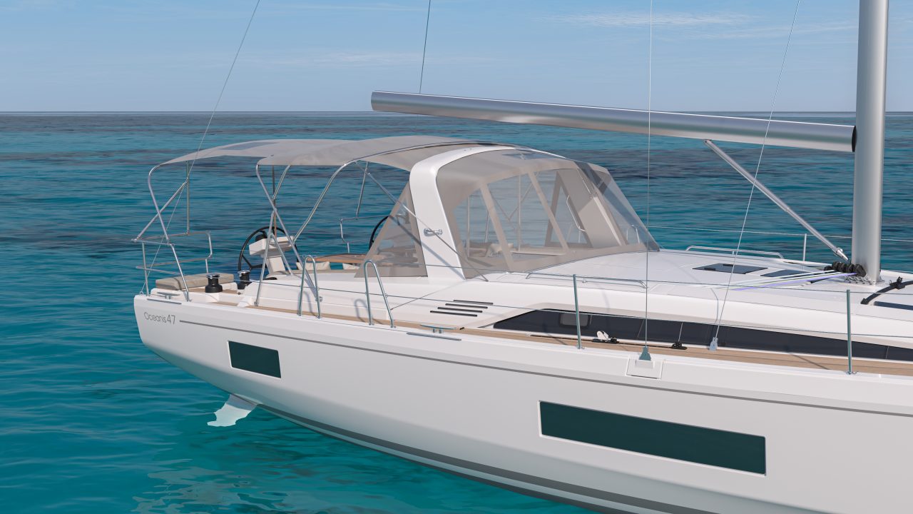 Cockpit of the Oceanis 47 with the hard top on
