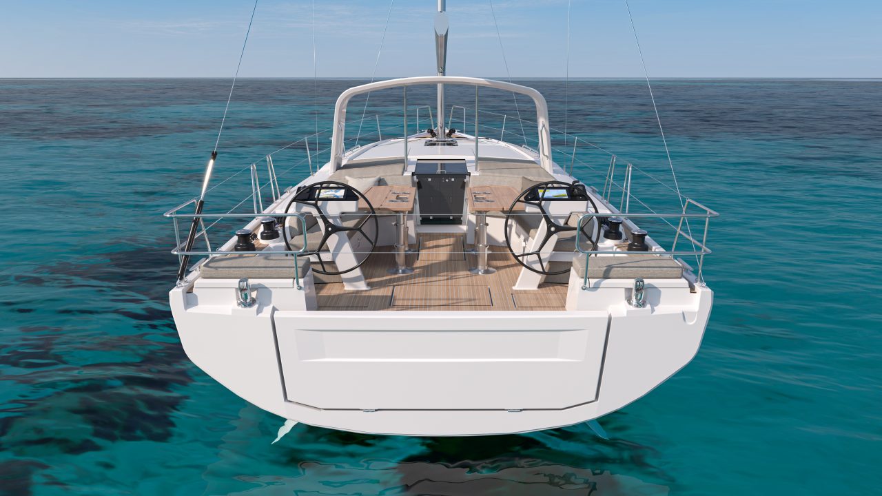 Rear view of the Beneteau Oceanis 47 sailing monohull