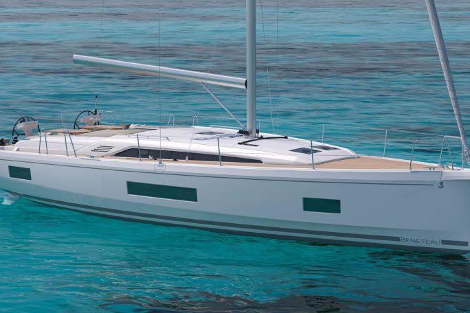 Side view of the Beneteau Oceanis 52 at anchor