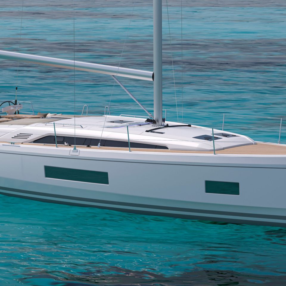 Side view of the Beneteau Oceanis 52 at anchor