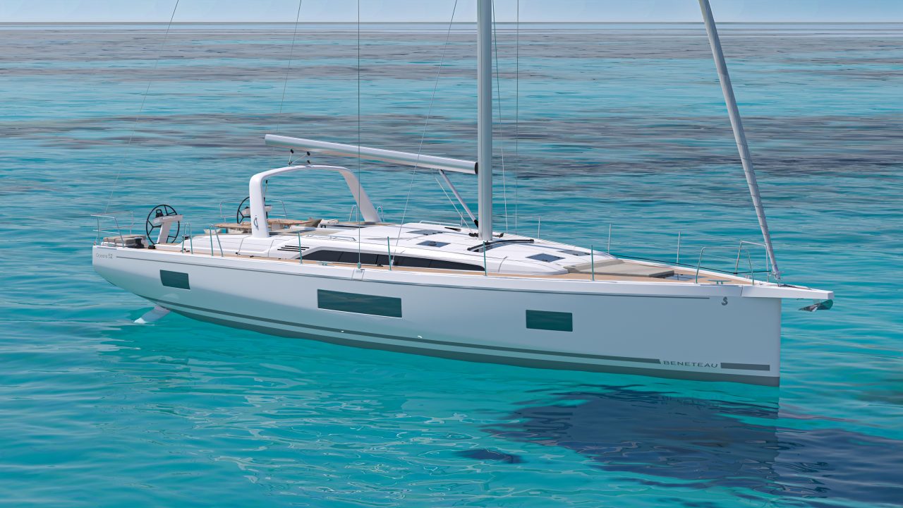 Side view of the Beneteau Oceanis 52 at anchor