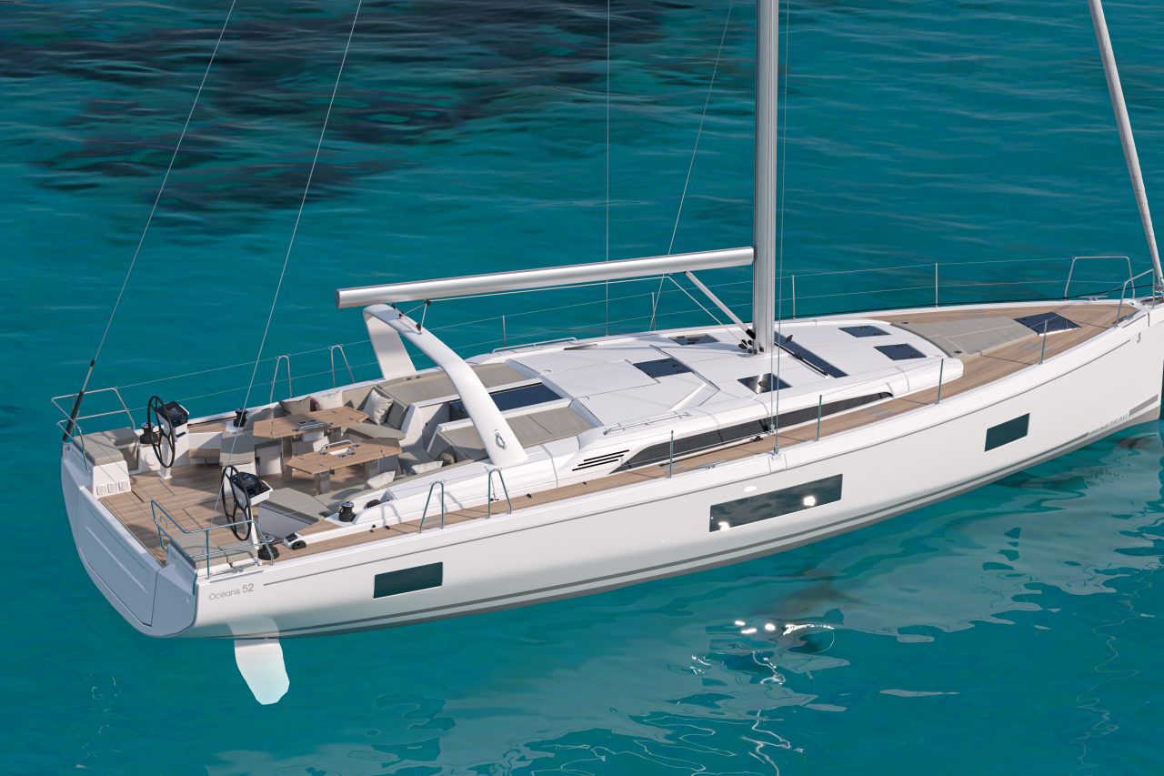 Side view of the Beneteau Oceanis 52 at anchor