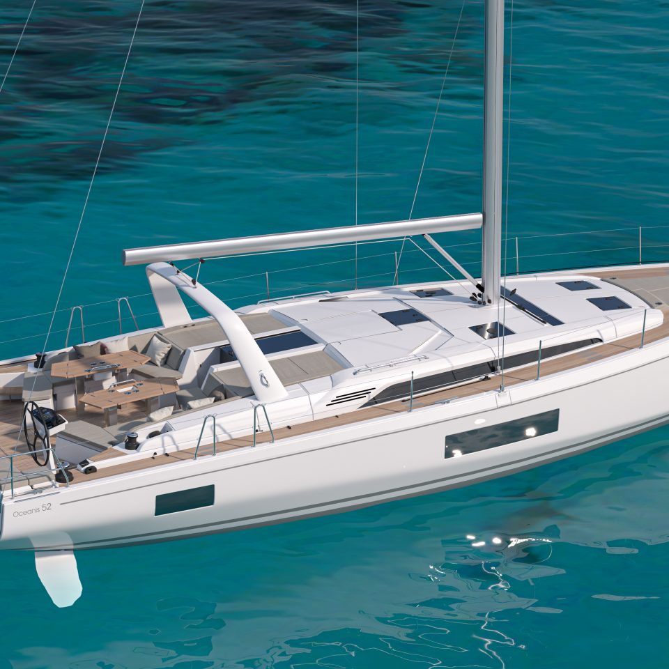Side view of the Beneteau Oceanis 52 at anchor