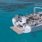 Beneteau Oceanis 52 at anchor with the swimming deck deployed