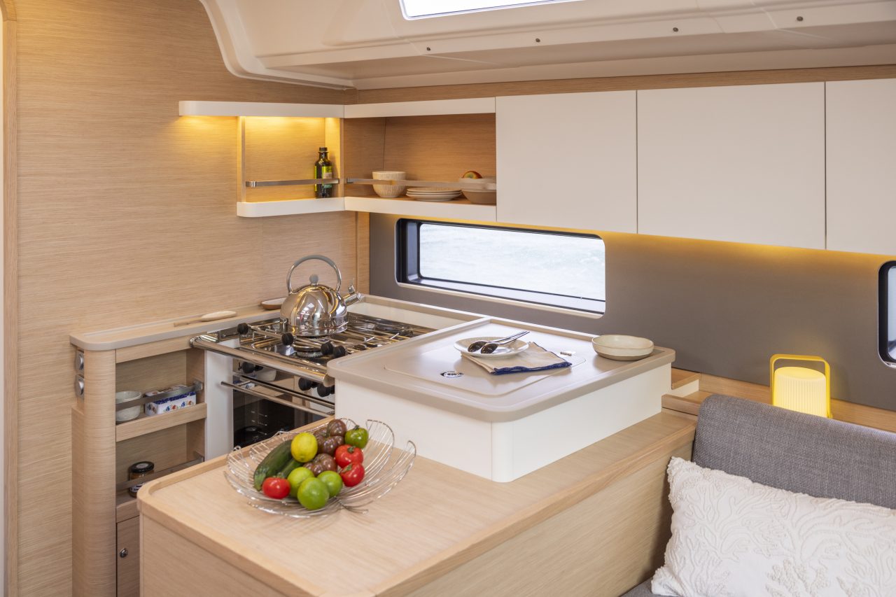 Smart and convenient galley aboard the Dufour 44 sailing monohull