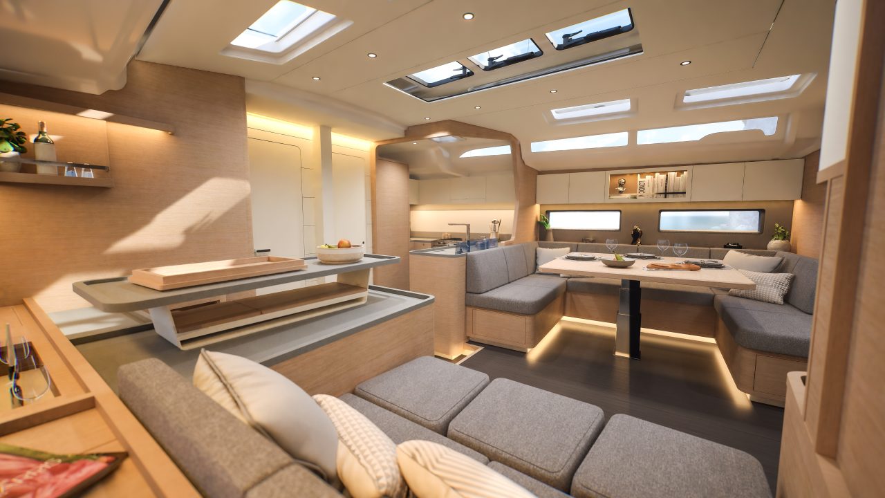 Through view of the Dufour 54 main deck interior