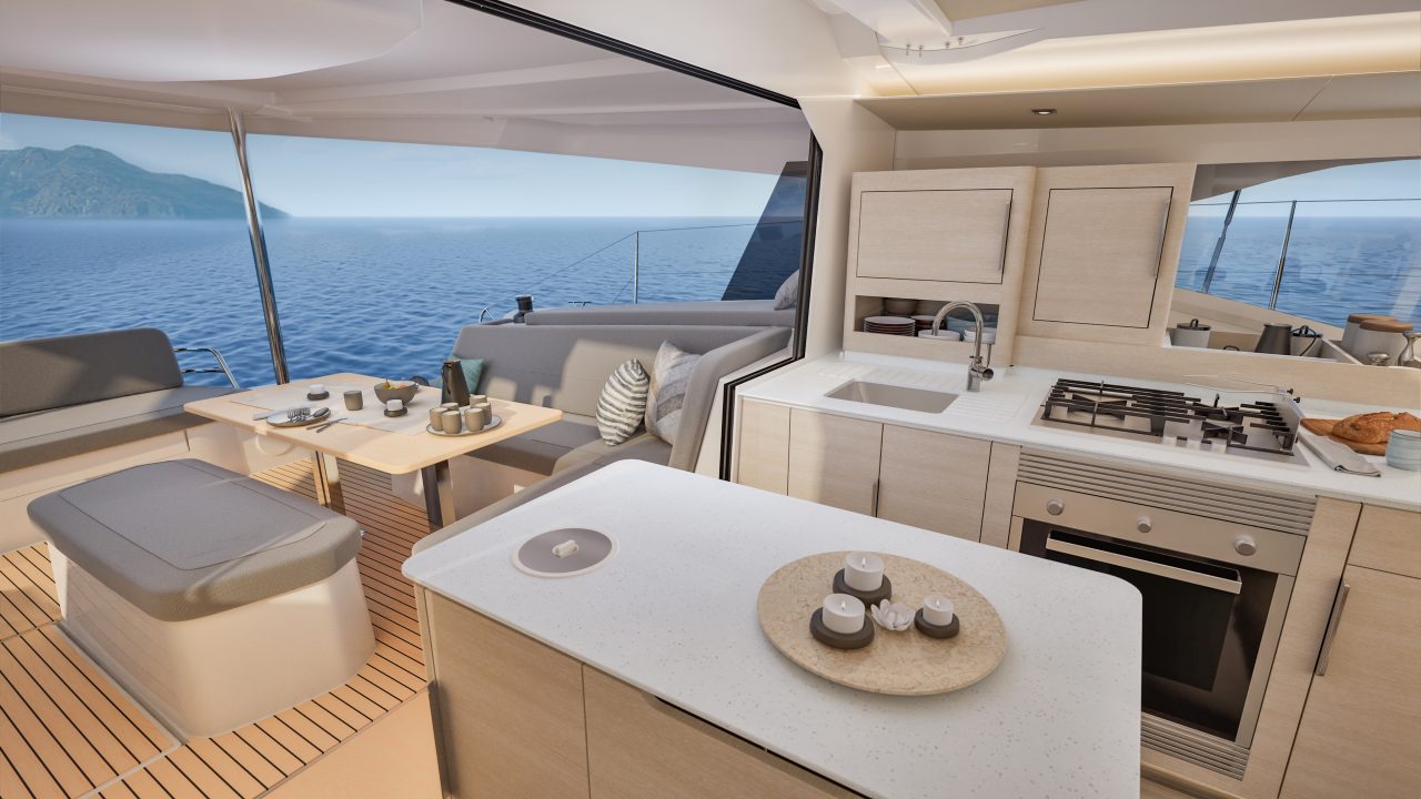 Smart and convenient galley of the Fountaine Pajot NEW 44 sailing catamaran