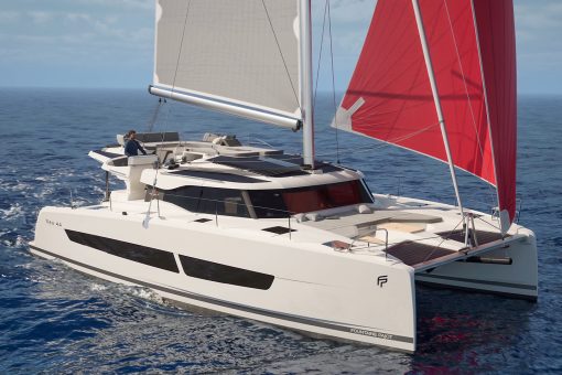 Fountaine Pajot NEW 44 sailing with a man at the helm