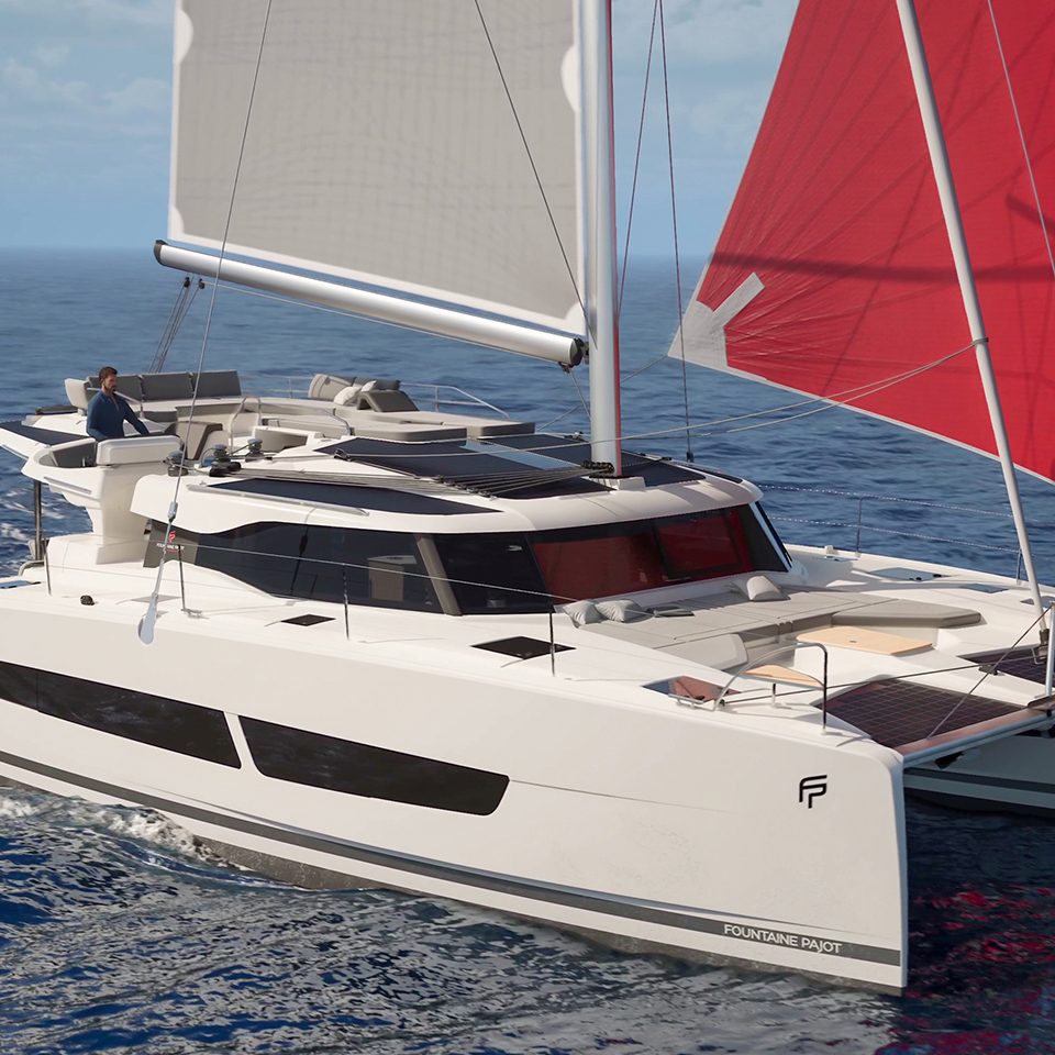 Fountaine Pajot NEW 44 sailing with a man at the helm