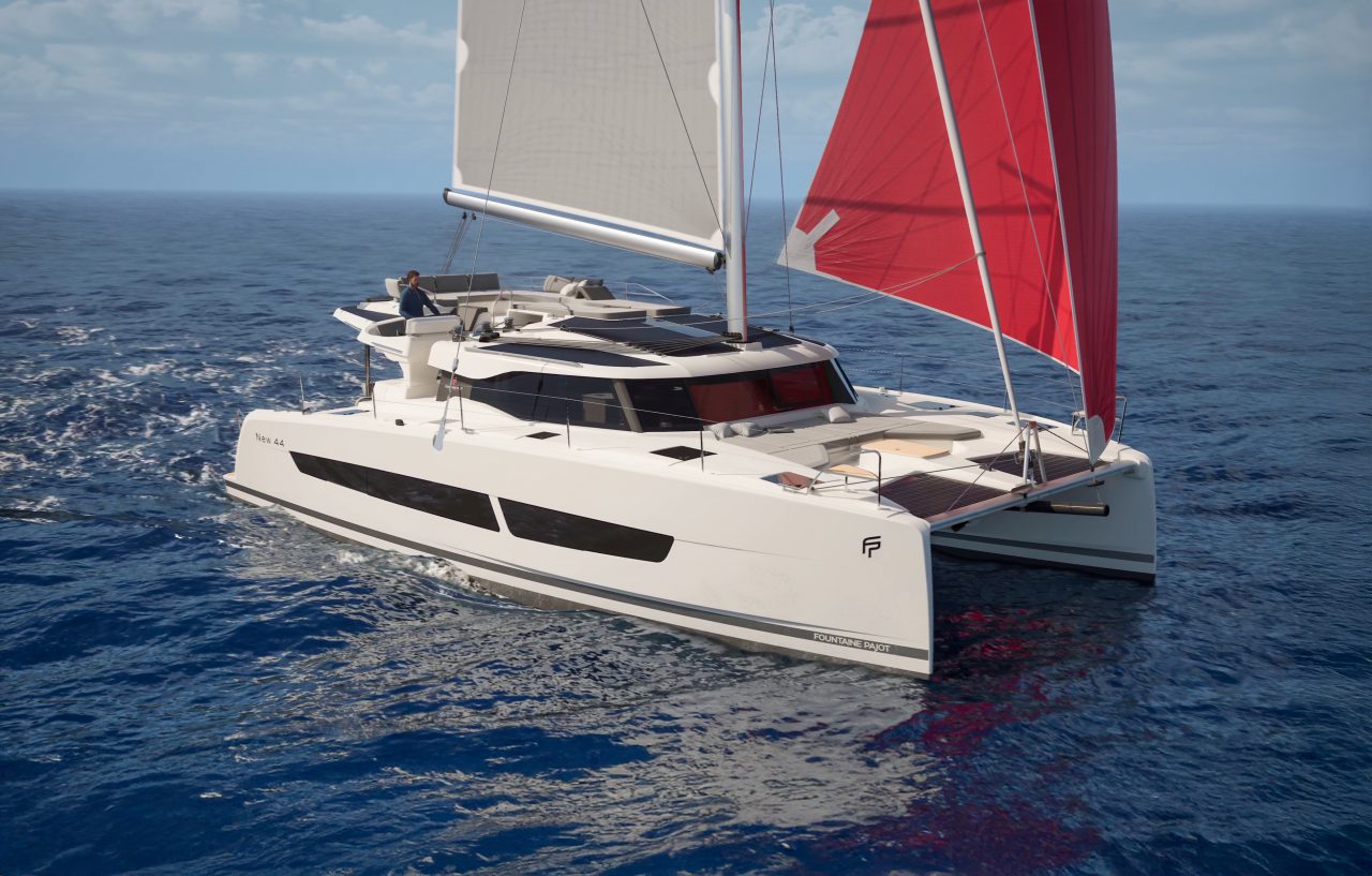 Fountaine Pajot NEW 44 sailing with a man at the helm