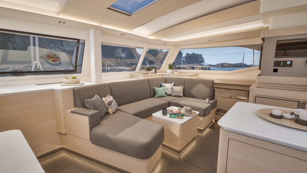Luminous and comfortable saloon of the Fountaine Pajot NEW 44 sailing catamaran
