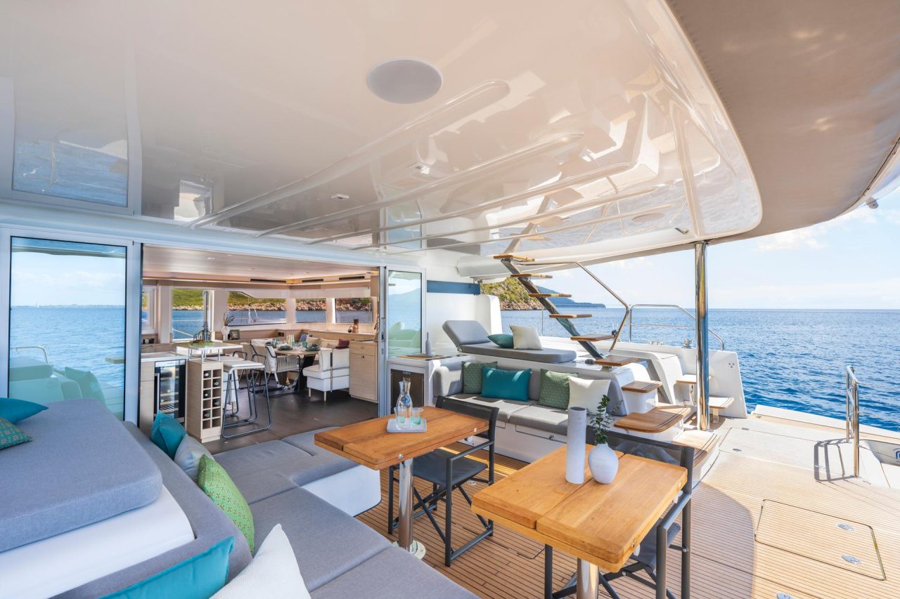 Spacious and comfortable cockpit of the Lagoon 60 sailing catamaran