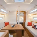 Through view of the Sun Odssey 380 interior with the salon and a cabin