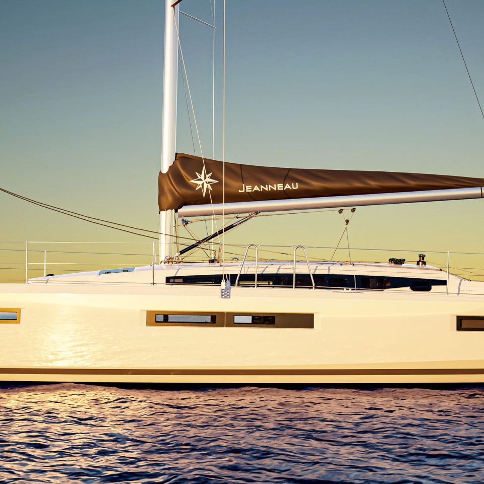 Jeanneau Sun Odyssey 415 sailing at sunset