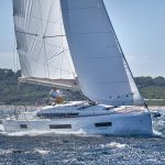 Jeanneau Sun Odyssey 440 sailing with a man and a woman at the helm