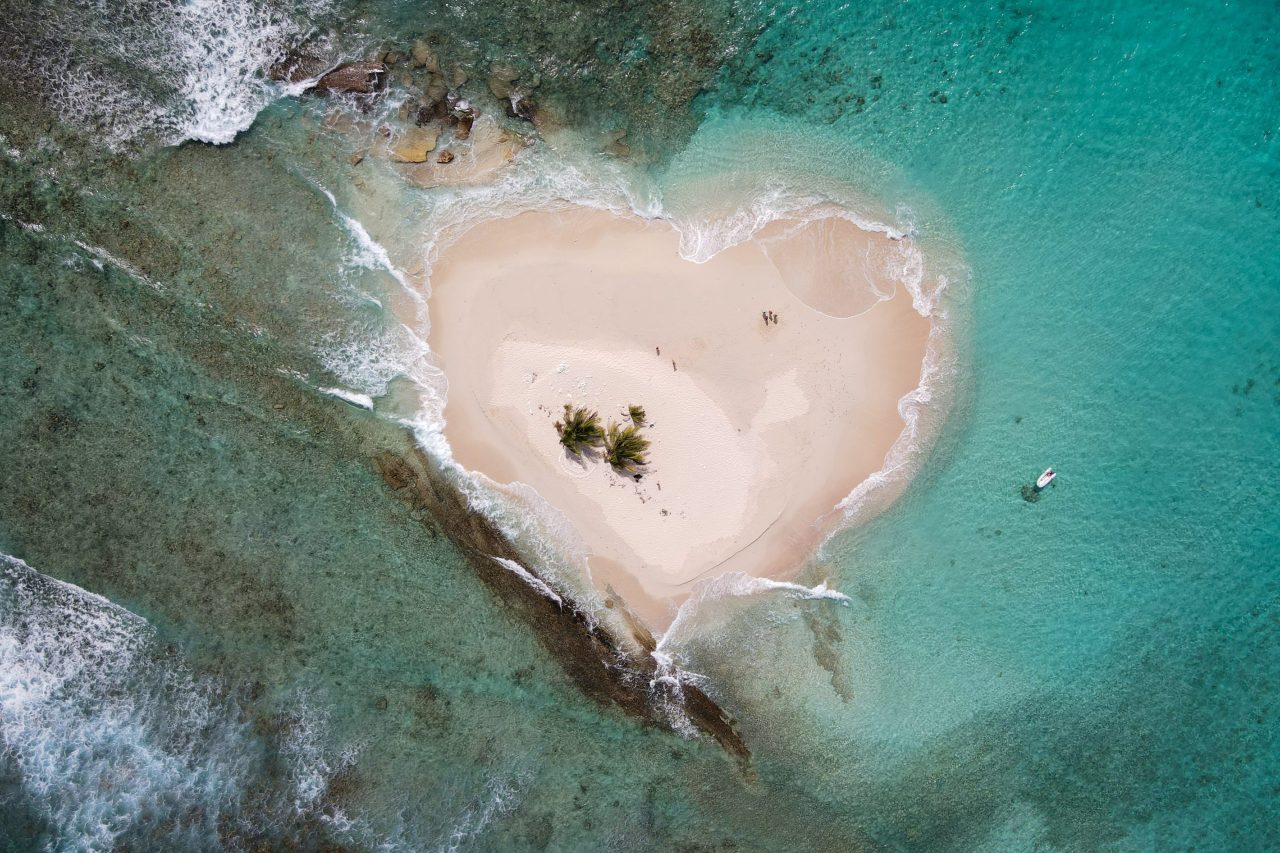 Heart shaped island in turquoise waters