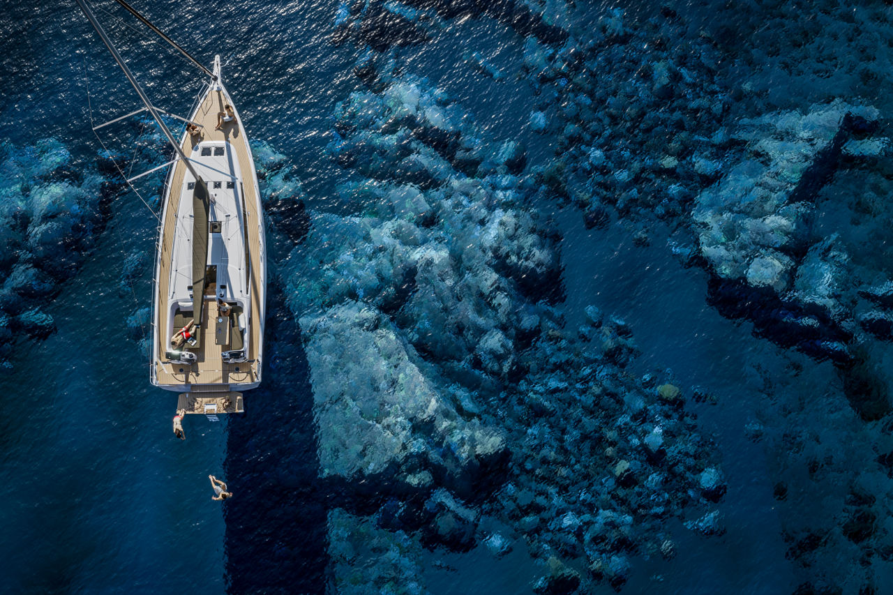 Sun Odyssey 455 sailing yacht from above